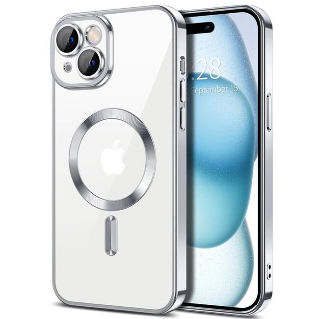 Husa pentru  iPhone 15 Plus cu MagSafe si protectie pentru lentile anti-shock 1.5 mm - argintiu