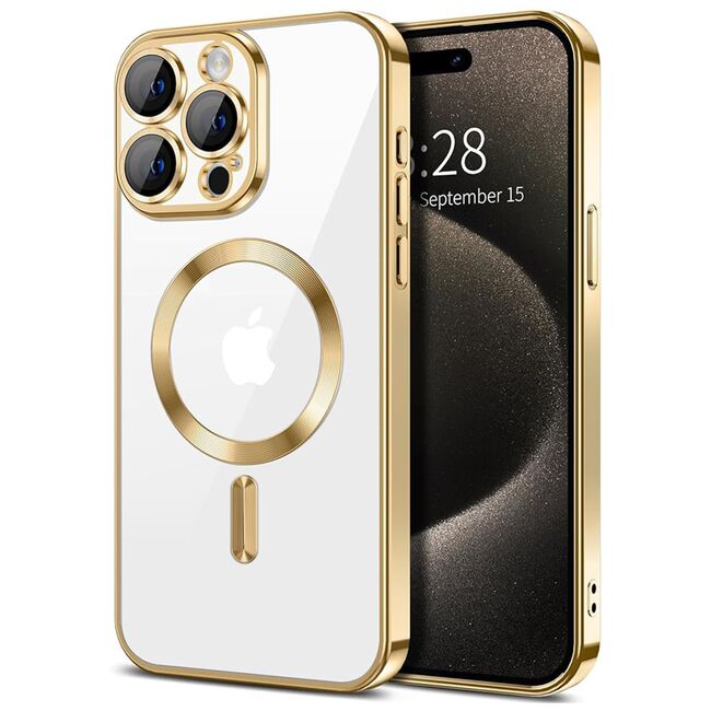 Husa pentru iPhone 15 Pro cu MagSafe si protectie pentru lentile anti-shock 1.5 mm - gold