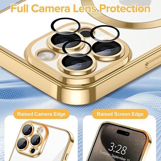 Husa pentru iPhone 15 Pro cu MagSafe si protectie pentru lentile anti-shock 1.5 mm - gold