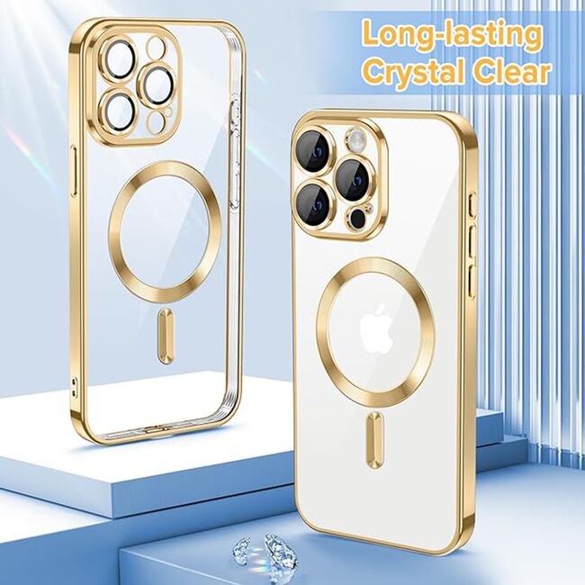 Husa pentru iPhone 15 Pro cu MagSafe si protectie pentru lentile anti-shock 1.5 mm - gold