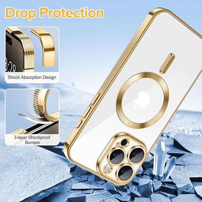 Husa pentru iPhone 15 Pro cu MagSafe si protectie pentru lentile anti-shock 1.5 mm - gold