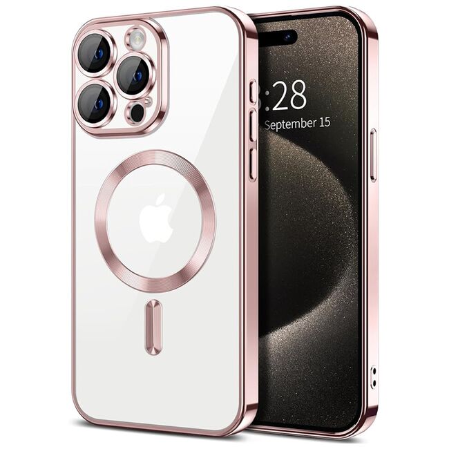 Husa pentru iPhone 15 Pro cu MagSafe si protectie pentru lentile anti-shock 1.5 mm - roz