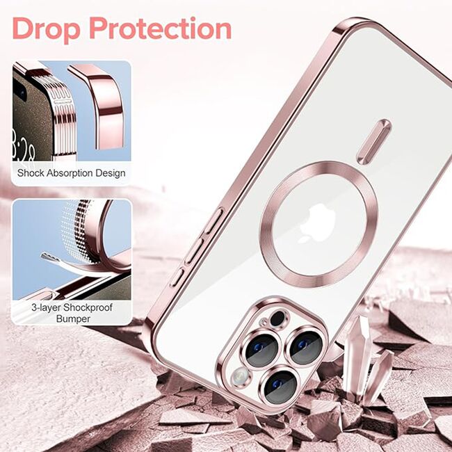 Husa pentru iPhone 15 Pro cu MagSafe si protectie pentru lentile anti-shock 1.5 mm - roz