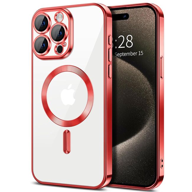 Husa pentru iPhone 15 Pro cu MagSafe si protectie pentru lentile anti-shock 1.5 mm - rosu