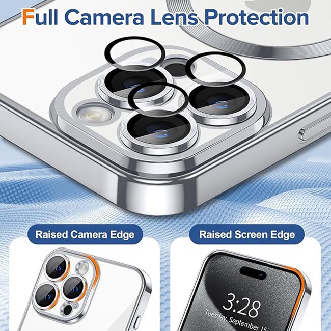Husa pentru iPhone 15 Pro cu MagSafe si protectie pentru lentile anti-shock 1.5 mm - silver