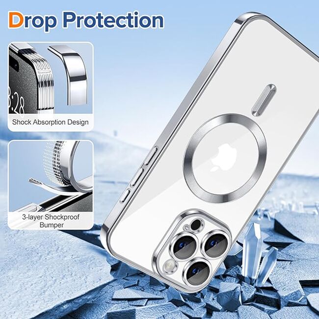 Husa pentru iPhone 15 Pro cu MagSafe si protectie pentru lentile anti-shock 1.5 mm - silver