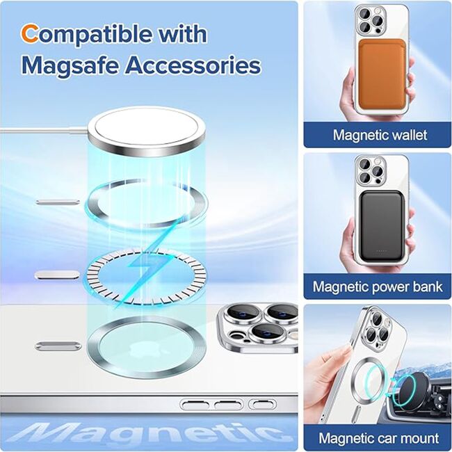 Husa pentru iPhone 15 Pro cu MagSafe si protectie pentru lentile anti-shock 1.5 mm - silver
