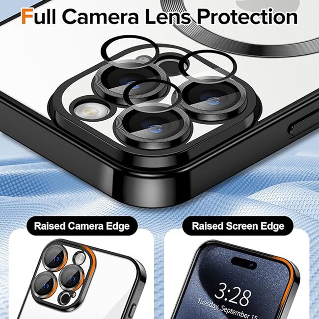 Husa pentru iPhone 15 Pro Max cu MagSafe si protectie pentru lentile anti-shock 1.5 mm - negru