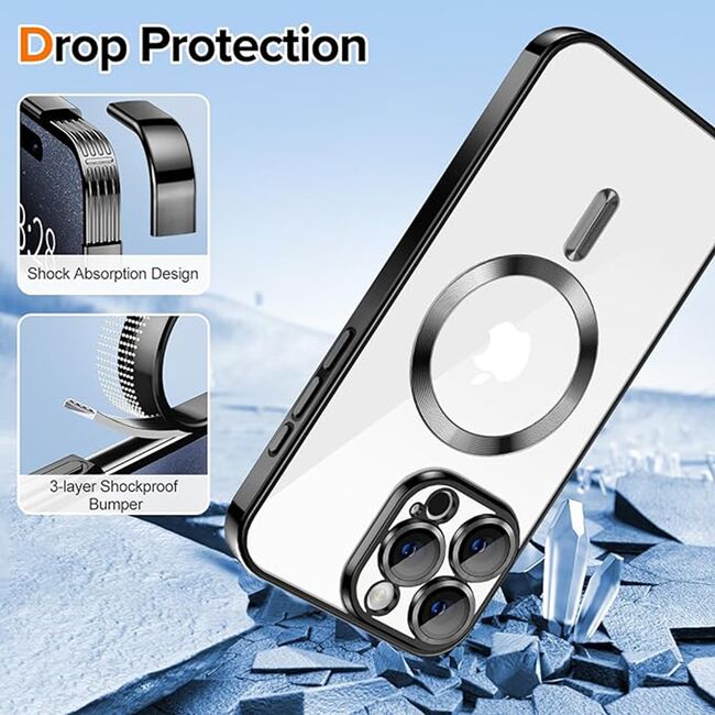 Husa pentru iPhone 15 Pro Max cu MagSafe si protectie pentru lentile anti-shock 1.5 mm - negru