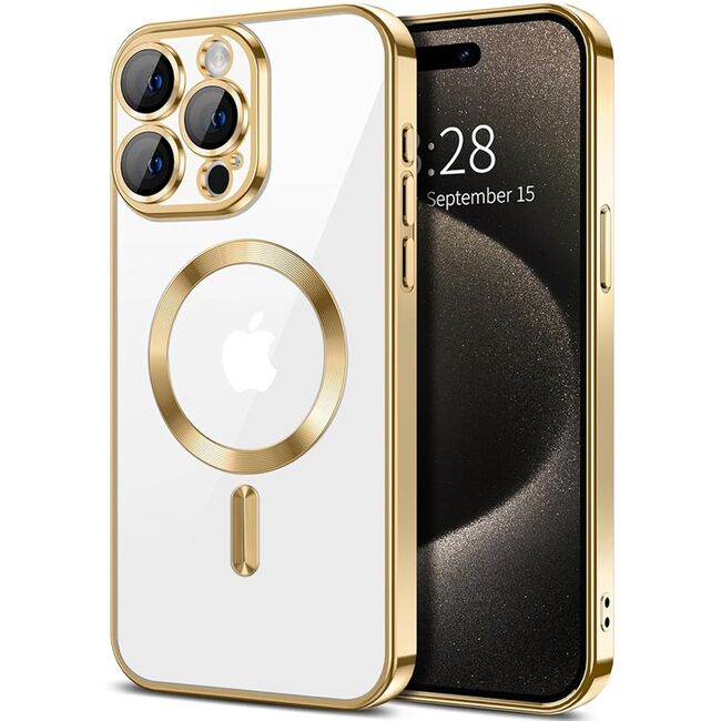 Husa pentru iPhone 15 Pro Max cu MagSafe si protectie pentru lentile anti-shock 1.5 mm - gold