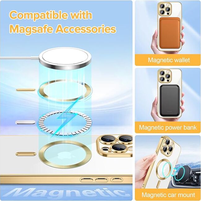 Husa pentru iPhone 15 Pro Max cu MagSafe si protectie pentru lentile anti-shock 1.5 mm - gold