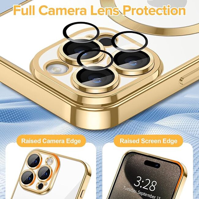 Husa pentru iPhone 15 Pro Max cu MagSafe si protectie pentru lentile anti-shock 1.5 mm - gold