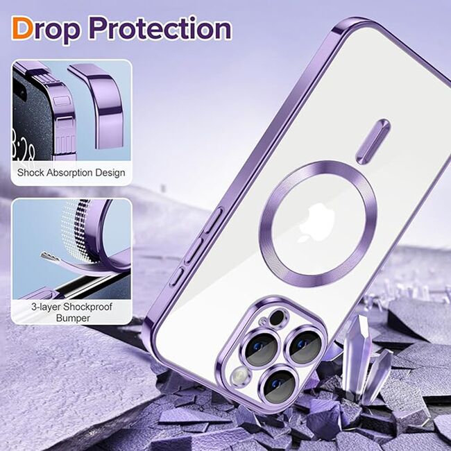 Husa pentru iPhone 15 Pro Max cu MagSafe si protectie pentru lentile anti-shock 1.5 mm - light purple