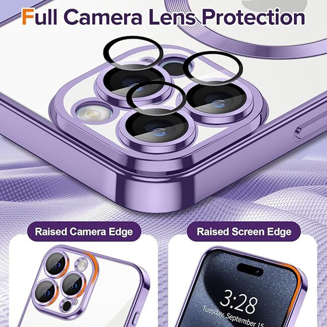 Husa pentru iPhone 15 Pro Max cu MagSafe si protectie pentru lentile anti-shock 1.5 mm - light purple