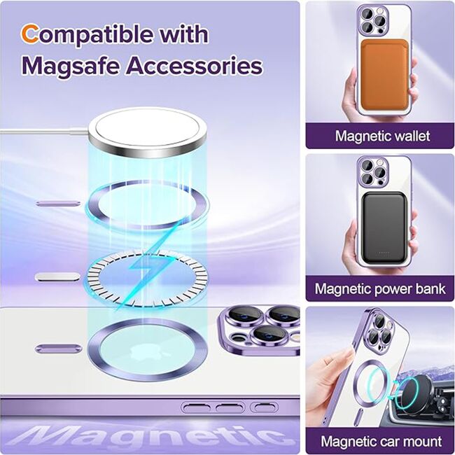 Husa pentru iPhone 15 Pro Max cu MagSafe si protectie pentru lentile anti-shock 1.5 mm - light purple