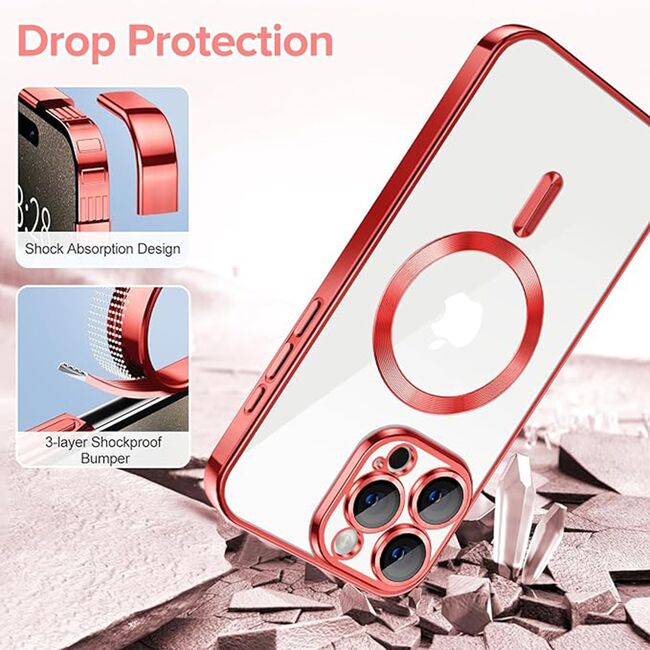 Husa pentru iPhone 15 Pro Max cu MagSafe si protectie pentru lentile anti-shock 1.5 mm - rosu