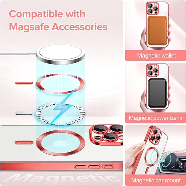 Husa pentru iPhone 15 Pro Max cu MagSafe si protectie pentru lentile anti-shock 1.5 mm - rosu