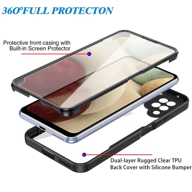 Pachet 360: Husa cu folie integrata pentru Samsung Galaxy A12 Cover360 fata / spate - negru