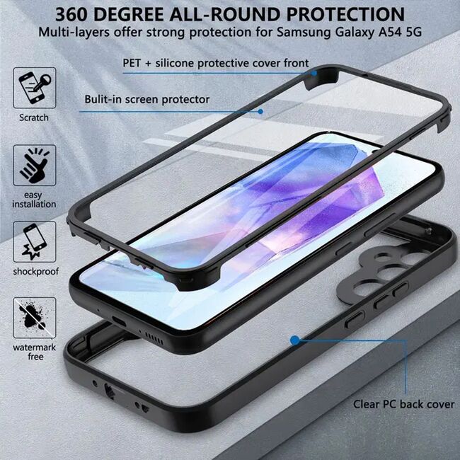 Pachet 360: Husa cu folie integrata pentru Samsung Galaxy A55 Cover360 fata / spate - roz