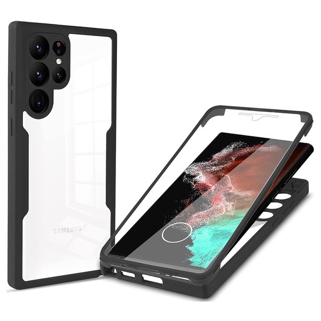 Pachet 360: Husa cu folie integrata pentru Samsung Galaxy S22 Ultra Cover360 fata / spate - negru
