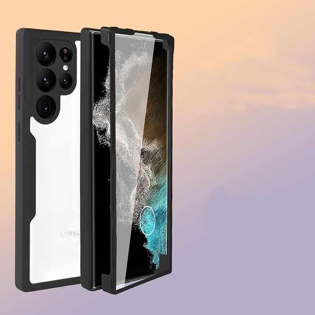 Pachet 360: Husa cu folie integrata pentru Samsung Galaxy S22 Ultra Cover360 fata / spate - negru