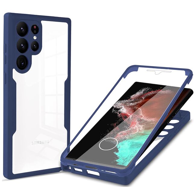 Pachet 360: Husa cu folie integrata pentru  Samsung Galaxy S23 Ultra 5G Cover360 fata / spate - albastru
