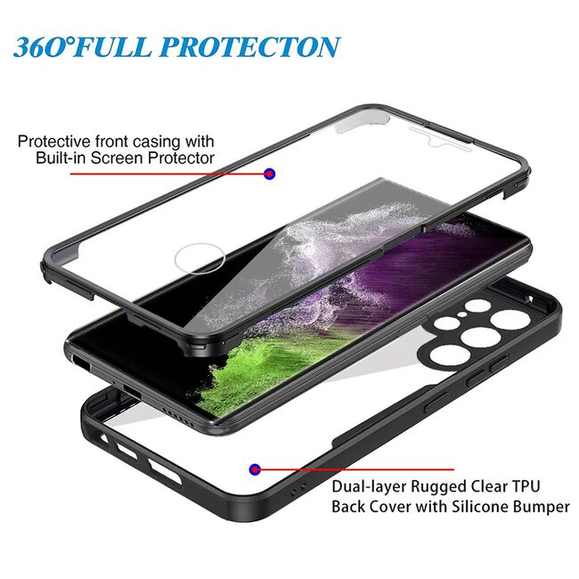 Pachet 360: Husa cu folie integrata pentru Samsung Galaxy S24 Ultra Cover360 fata / spate - negru