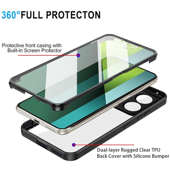 Pachet 360: Husa cu folie integrata pentru Xiaomi Redmi Note 13 Pro 5G Cover360 fata / spate - roz