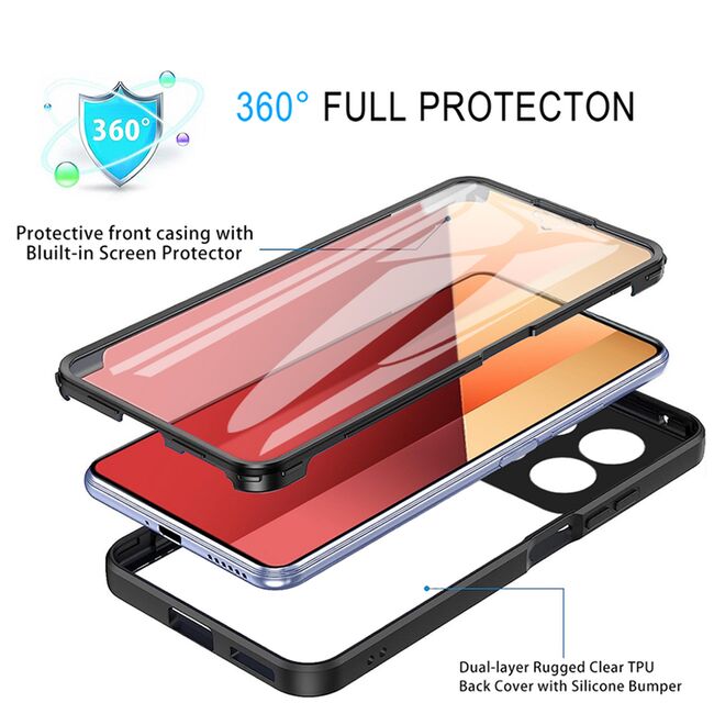 Pachet 360: Husa cu folie integrata pentru Xiaomi Redmi Note 13 5G Cover360 fata / spate - roz