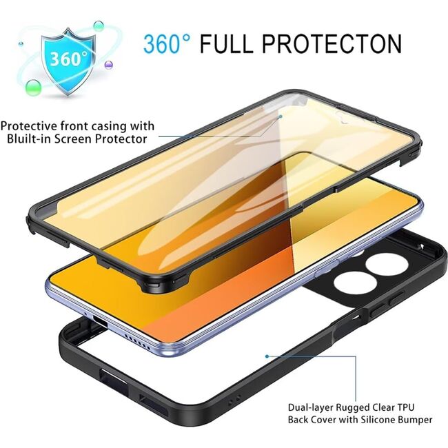 Pachet 360: Husa cu folie integrata pentru Xiaomi Poco X6 Pro Cover360 fata / spate - negru