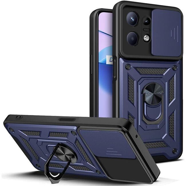 Husa pentru Motorola Edge 50 Pro cu inel Ring Armor Kickstand Tough Rugged, navy blue