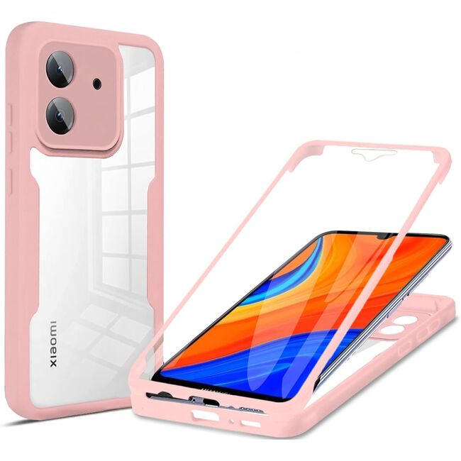 Pachet 360: Husa cu folie integrata pentru Xiaomi Redmi 13C 4G Cover360 fata / spate - roz