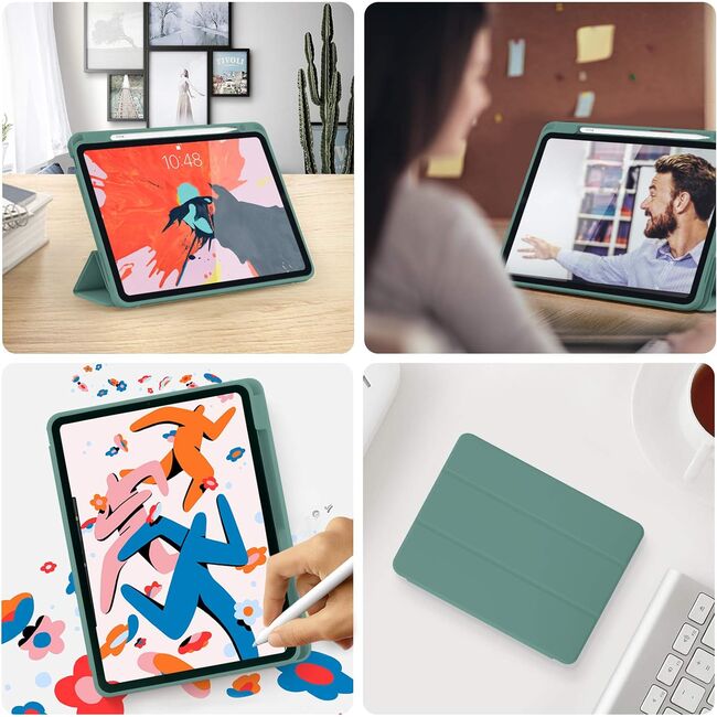 Husa pentru Apple iPad Air 11 2024 / 2025​ M2, M3 cu functie wake-up/sleep si compartiment pentru Apple Pen, tip stand, verde inchis