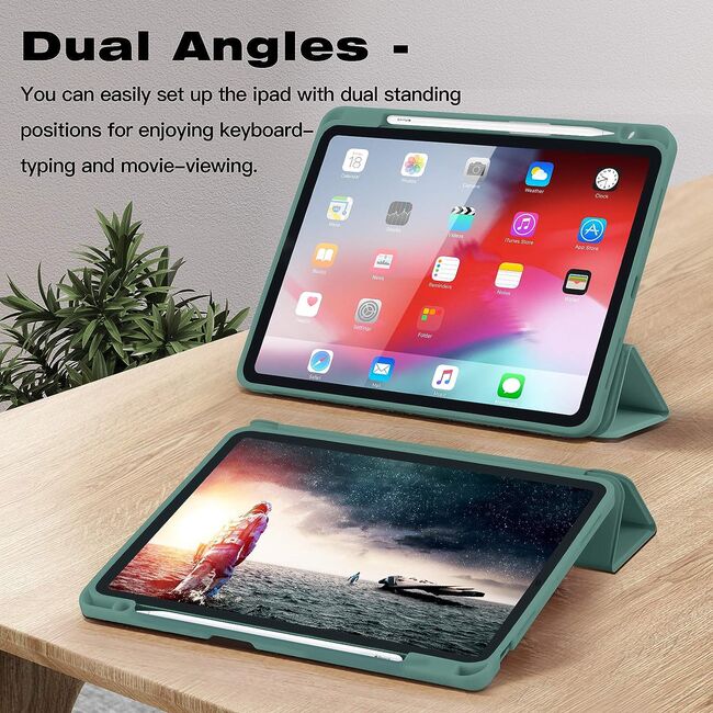 Husa pentru Apple iPad Air 11 2024 / 2025​ M2, M3 cu functie wake-up/sleep si compartiment pentru Apple Pen, tip stand, verde inchis