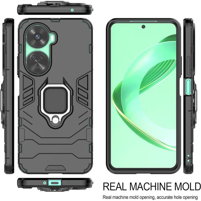 Husa pentru Huawei Nova 12 SE cu inel Armor Kickstand Tough Rugged Cover, negru