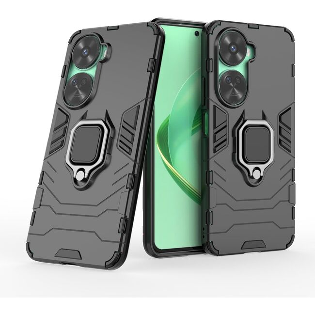 Husa pentru Huawei Nova 12 SE cu inel Armor Kickstand Tough Rugged Cover, negru