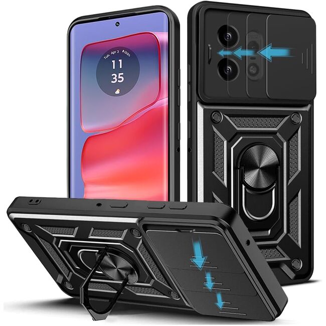 Husa pentru Motorola Edge 50 Pro cu inel Ring Armor Kickstand Tough Rugged, negru