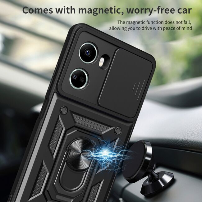 Husa pentru Huawei Nova 12 SE cu inel Ring Armor Kickstand Tough, protectie camera - negru