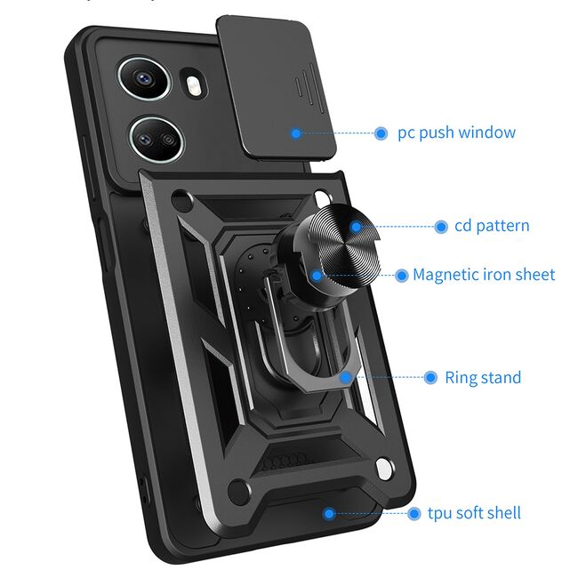 Husa pentru Huawei Nova 12 SE cu inel Ring Armor Kickstand Tough, protectie camera - verde