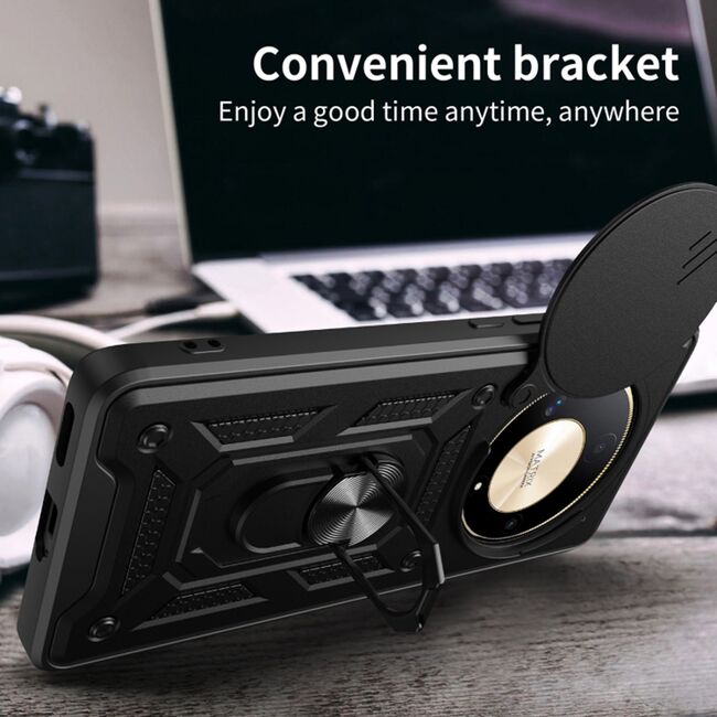 Husa pentru Huawei Nova 12i Ring Armor Kickstand Tough Rugged Cover cu protectie camera - negru