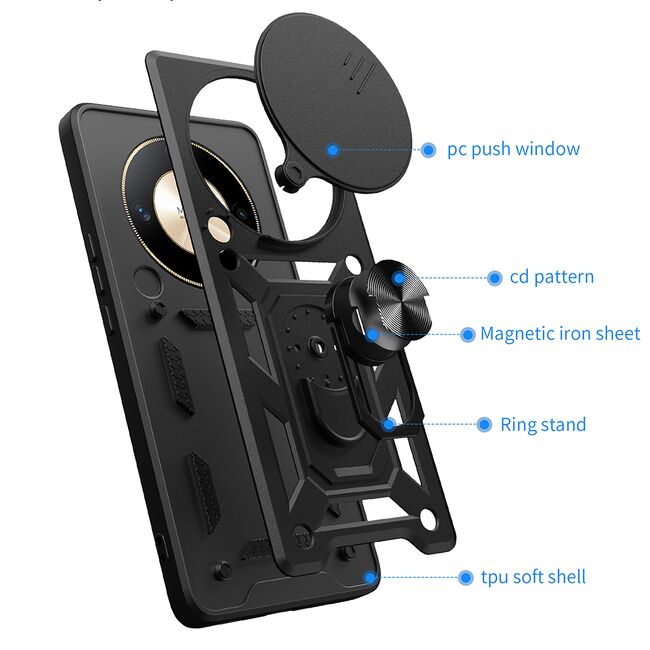 Husa pentru Huawei Nova 12i Ring Armor Kickstand Tough Rugged Cover cu protectie camera - blue