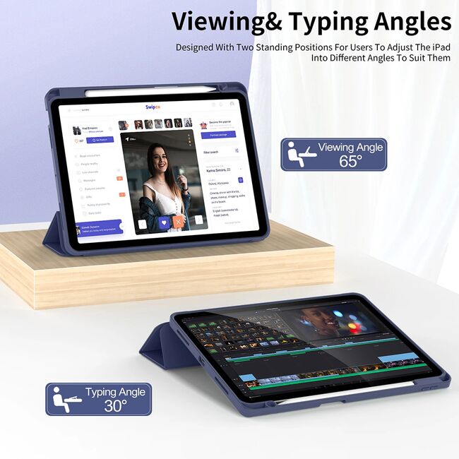 Husa pentru Apple iPad Air 11 2024 / 2025​ M2, M3 cu functie wake-up/sleep si compartiment pentru Apple Pen, tip stand, navy blue