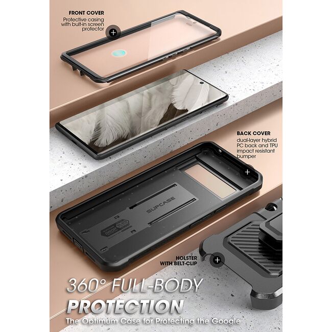 Pachet 360: Husa cu folie integrata Google Pixel 8a Supcase Unicorn Beetle Pro, negru