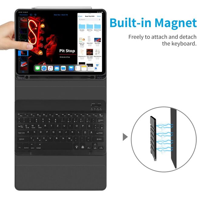 Husa cu tastatura iluminata pentru Apple iPad Air 11 2024 / 2025​ M2, M3, negru