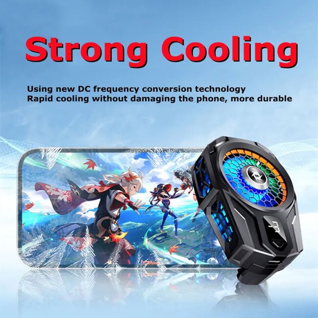 Cooler pentru racire telefon universal cu Display LED temperatura, racire rapida, silentios, 2 viteze, USB-C, negru