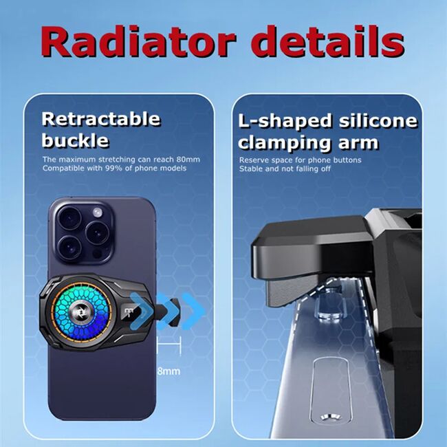 Cooler pentru racire telefon universal cu Display LED temperatura, racire rapida, silentios, 2 viteze, USB-C, negru