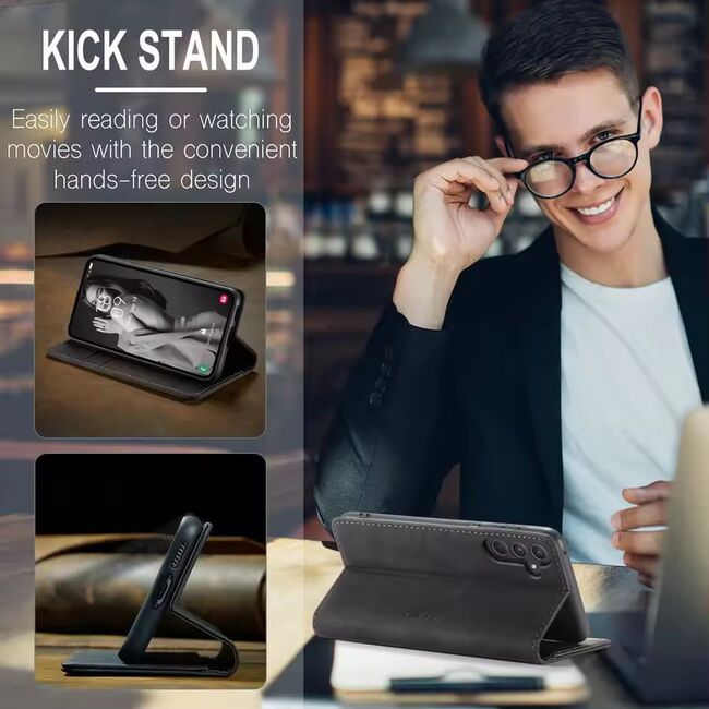 Husa tip carte pentru Samsung Galaxy S22 Retro Business cu inchidere magnetica, negru