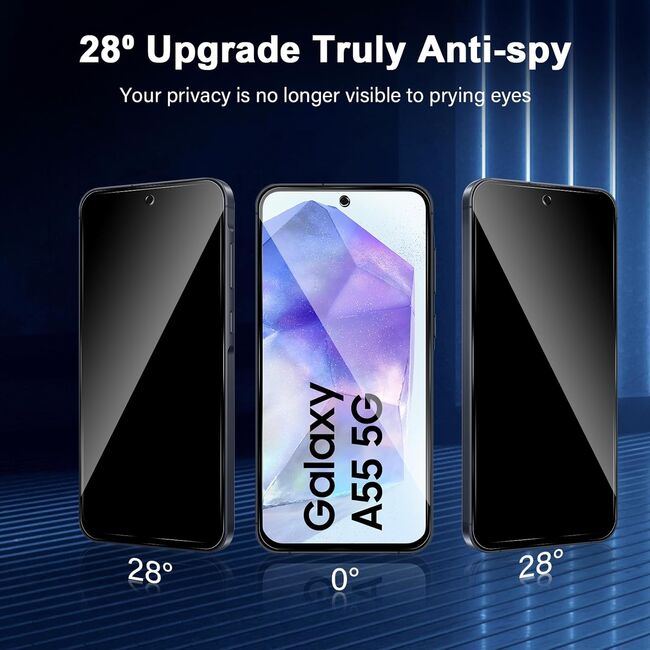 Folie din sticla privacy pentru Samsung Galaxy A55 GLASS PRO+, margini negre