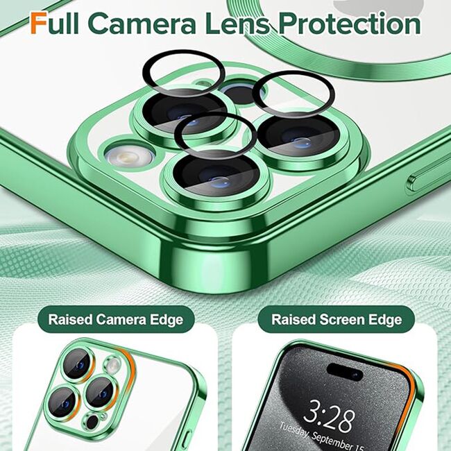 Husa pentru iPhone 15 Pro Max cu MagSafe si protectie pentru lentile anti-shock 1.5 mm - light green