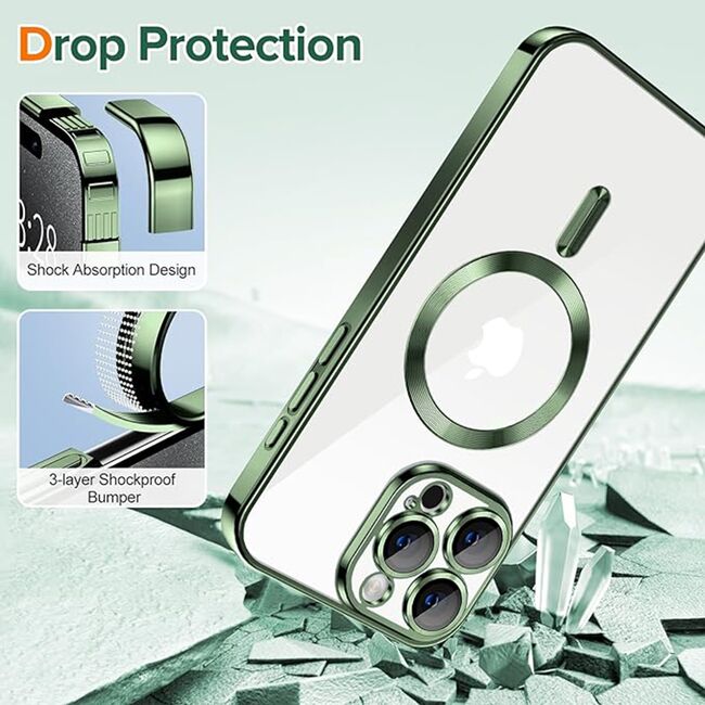 Husa pentru iPhone 15 Pro cu MagSafe si protectie pentru lentile anti-shock 1.5 mm - deep green